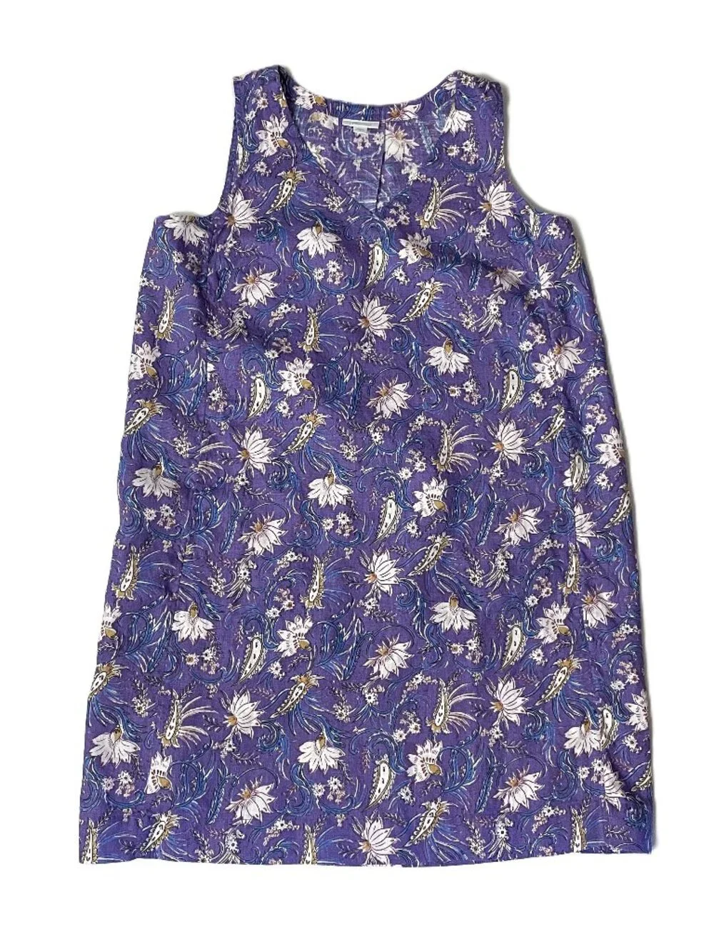 J Jill Love Linen Dress Womens Medium Purple 100% Linen Floral Sleeveless Shift